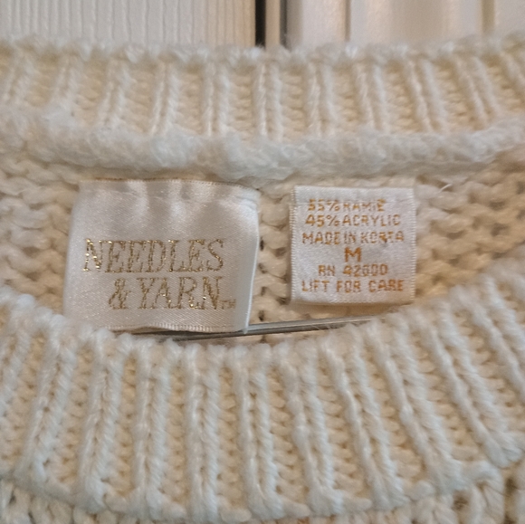 Vintage 80s/90s Needles & Yarn Floral Knit Sweater Medium Shoulder Pads Chunky - Picture 9 of 12